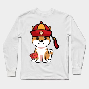 Funny orange dog celebrates lunar new year Long Sleeve T-Shirt